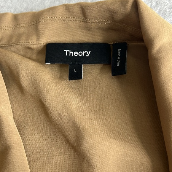 Theory Womens Large Truffle Brown Faux Wrap Front V Neck Notched Collar Silk Top - Picture 11 of 13